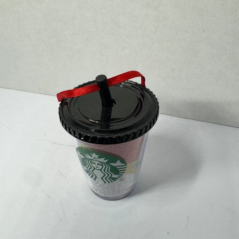 Starbucks 2012 Multi Color Glitter Cold Cup Christmas Ornament Red Ribbon Logo‎